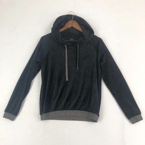 Alfani Intimates Women's Small Black Velour Grey Long Sleeve Pullover Hoodie